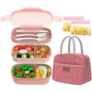 Bento Lunch Box Set - 3 Stackable Containers for Adults and Kids, lunch box